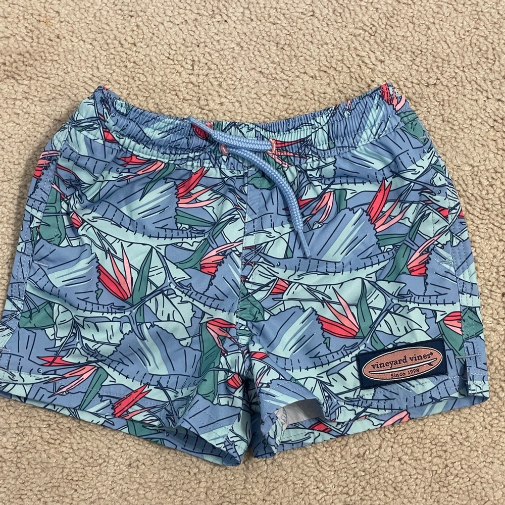 Vineyard Vines Kids Light Blue Tropical Swim Trunks